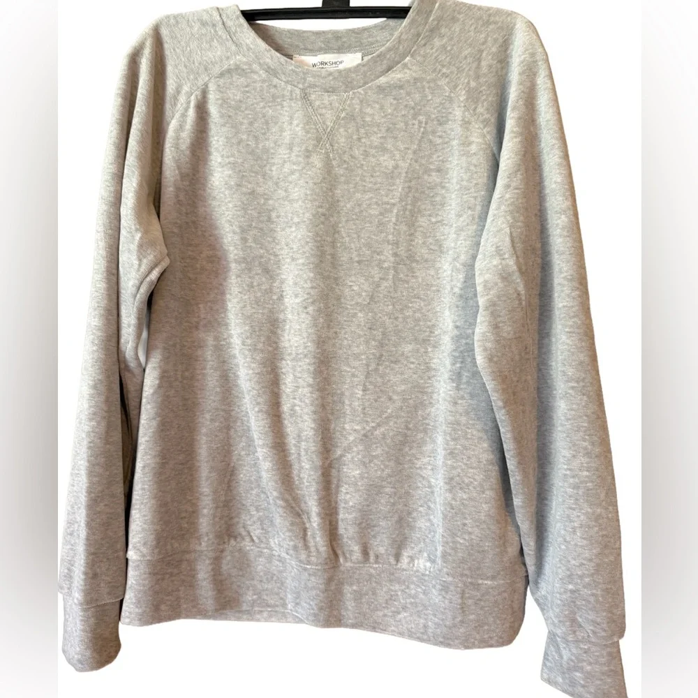 Workshop Republic Clothing Light Gray Crewneck Velour Sweatshirt - Picture 2 of 7